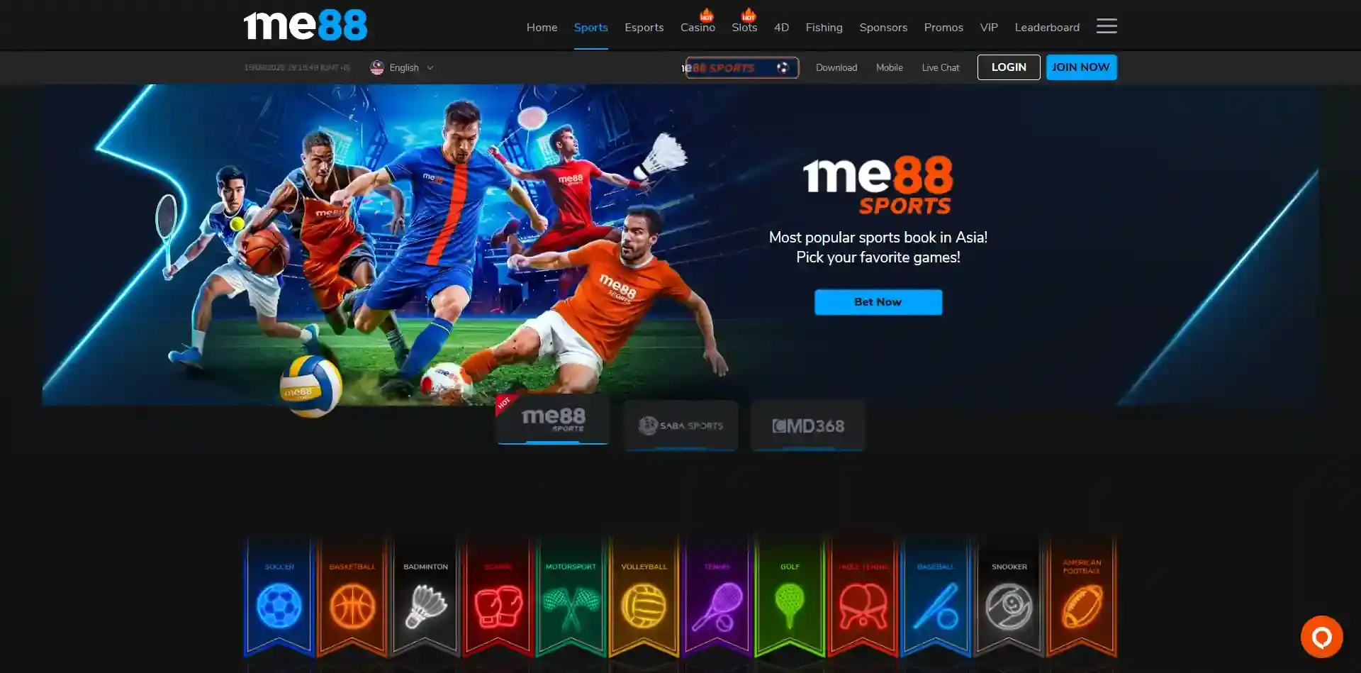 Current official me88 sportsbook interface from the me88 website